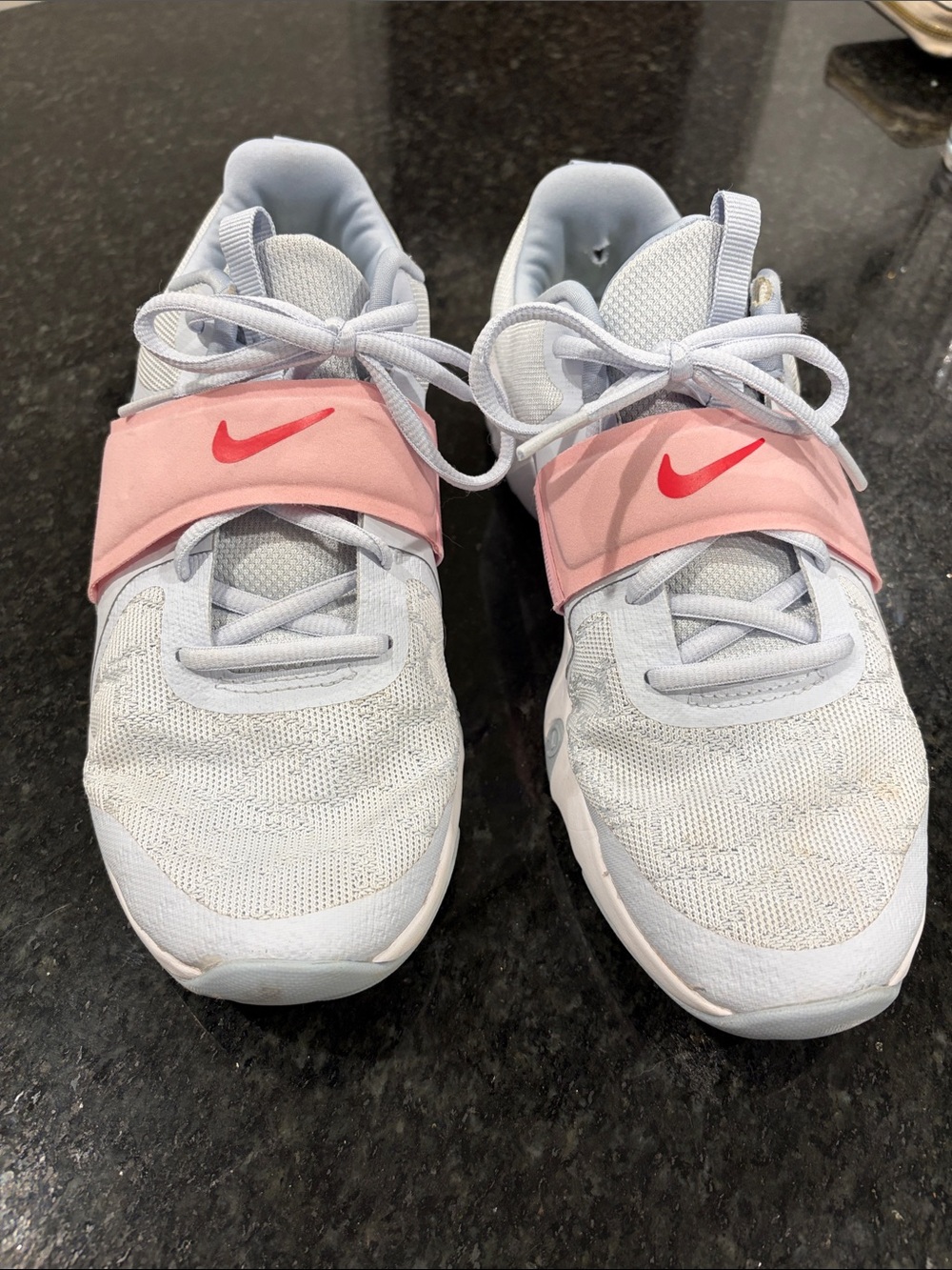 Nike Womens Light Gray and Pink Sneakers with Red Swoosh Strap 8.5